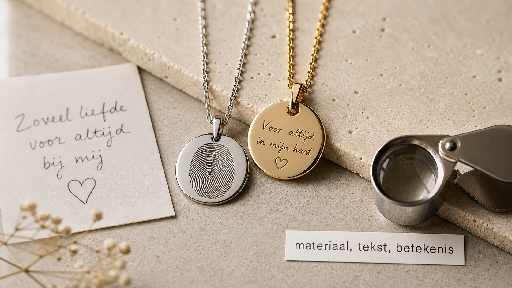 Graveersieraden met materiaalkeuze en herinneringshanger