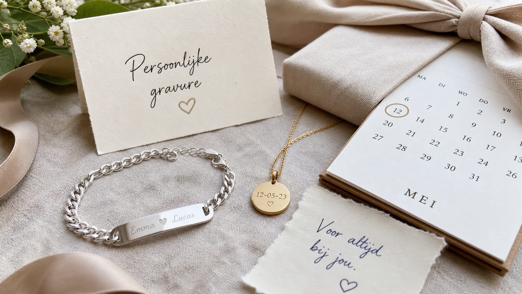 Persoonlijke gravure op cadeaukaart en armband